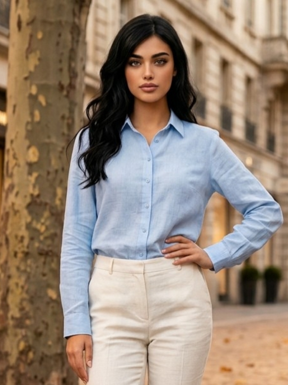 Chico's Women's light blue long-sleeve button-up 100% linen Shirt XL(3)